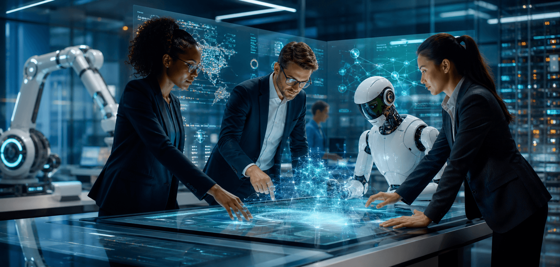 Human team collaborating with AI systems